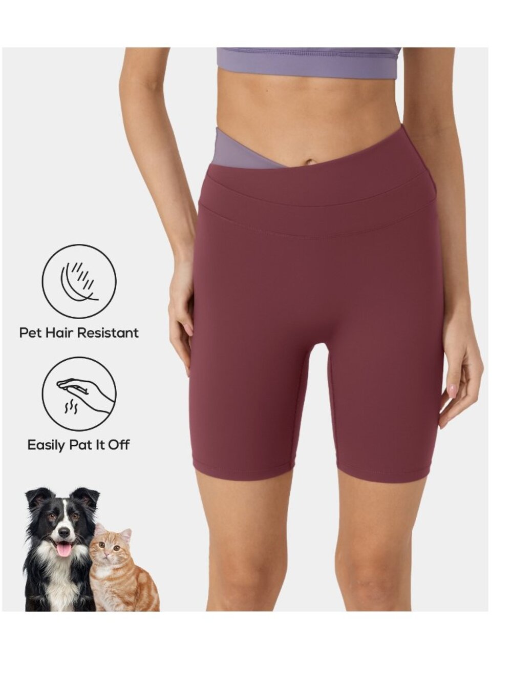 HALARA Patitoff™ Pet Hair Resistant Crossover Color Block Biker Shorts 7'' NEW